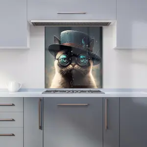 Siamese Cat With Glasses Splashart Premium Glass Kitchen Splashback W600mm x H650mm