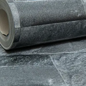 WD Thorn Slate Charcoal Grey Realistic Textured Stone Brick Wall Vinyl Wallpaper