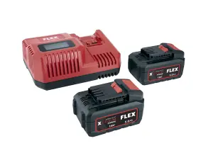 Flex 10.8/18V Rapid Charger & 2X 18V 5Ah Li Ion Batteries With Charge Indicator