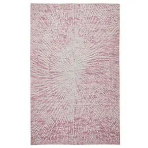 Burst Pink Ivory Wool Abstract Handmade Modern Easy to Clean Rug for Living Room and Bedroom-160cm X 230cm