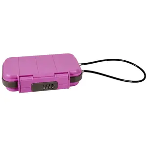 ABS Sports Security Box with Combination Lock & Cable - Waterproof Lockable Portable Travel Safe - H6 x W24 x D14cm, Lilac