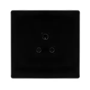 Matt Black Screwless Plate 1 Gang 2A Round Pin Socket - Black Trim - SE Home