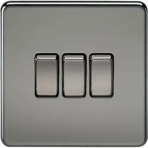 Knightsbridge Screwless Triple Switch 10AX 3 Gang 2-Way Black Nickel - SF4000BN