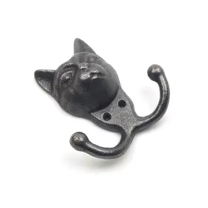 Oakcrafts - Antique Cast Iron Novelty Cat Coat Hook - 110mm x 100mm