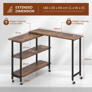 Costway L-shaped Mobile 360 Rotating Corner Computer Desk Laptop Computer PC Desk Home Office