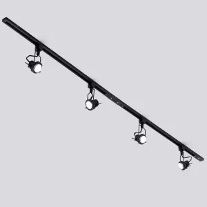 Litecraft Greenwich Black 4 Head 2m Straight Kitchen Ceiling Light with LED Bulbs