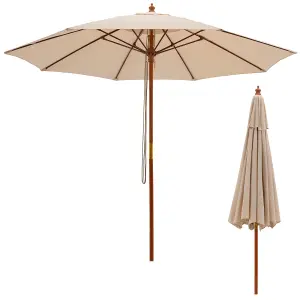 Costway 2.8M Pulley Lift Round Patio Umbrella Outdoor Garden Market Parasol Beige