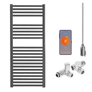 Bray Wifi Dual Fuel Heated Towel Rail With Thermostat, Timer, Straight, Black - W500 x H1000 mm