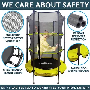 1390mm Kids Mini Trampoline with Safety Net and Ground Anchor for Safe Outdoor Fun