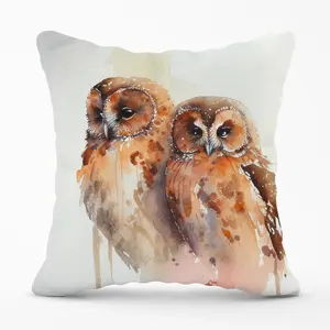 Loving Tawny Owls Watercolour Cushions 60cm x 60cm