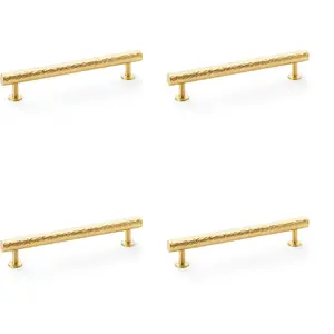 4 PACK - Hammered T Bar Pull Handle - Satin Brass - 160mm Centres SOLID BRASS Drawer