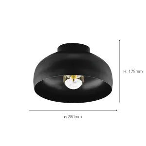 EGLO Mogano 2 Domed Black Semi- Flush Ceiling Light