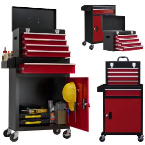 HOMCOM Tool Cabinet on Wheels with 5 Drawers Top Tool Chest Roller Cabinet Combo