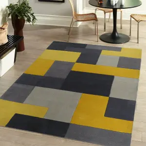 Lexus Grey & Yellow Block Small Rug, (L)150cm x (W)90cm