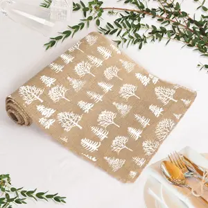 Natural Jute Tree Print Christmas Dining Table Decoration Table Runner Tablecloth