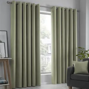 Strata Green Triple-Woven Dimout Eyelet Curtains