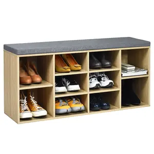 Costway Wooden Shoe Bench Hallway Shoe Storage Rack Cabinet Organizer w/ Seat Cushion