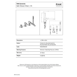 RAK Sorrento 4 Hole Brushed Gold Modern Bath Shower Mixer Tap Solid Brass