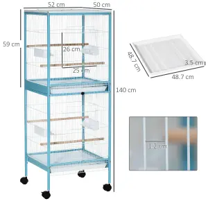 PawHut 2 In 1 Large Bird Cage Aviary with Wheels, Slide-out Trays Wood Perches