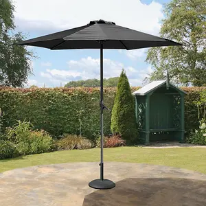 2.7m Wind Up Black Garden Parasol