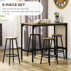 HOMCOM 5 Piece Bar Table and Stools Set with Metal Frame Rustic Brown