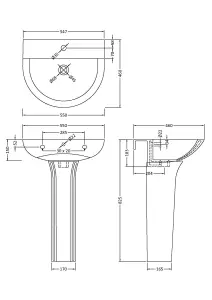 1 Tap Hole Round Ceramic Basin & Full Pedestal - 560mm