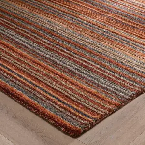 Rust Wool Handmade Modern Striped Easy to Clean Rug for Living Room and Bedroom-80cm X 150cm