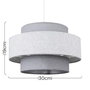 ValueLights Weaver Pair of Modern Ceiling Pendant Light Shades In Dark Grey and Light Grey Herringbone Finish