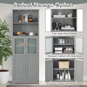 Costway Tall Bathroom Storage Cabinet Kitchen Pantry Cupboard w/ 2 Glass Doors