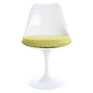 White Tulip Dining Chair with Luxurious Green Cushion