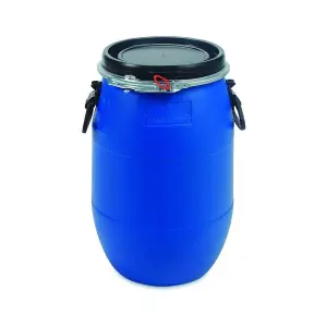 Large 30L Plastic Blue Open Top Food Grade Keg Barrel Storage Drums With Ring Latch & Lid