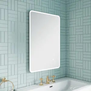 Soft Square LED Illuminated Touch Sensor Mirror with Demister, 700mm x 500mm - Chrome