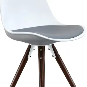 Soho White & Dark Grey Plastic Dining Chair with Pyramid Dark Wood Legs