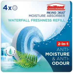 UniBond Aero 360 Waterfall Freshness Moisture absorber refill, Pack of 4