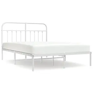 Berkfield Metal Bed Frame with Headboard White 135x190 cm