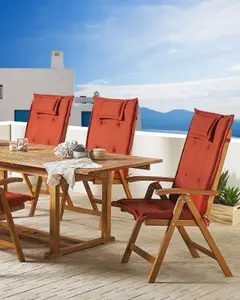 Set of 6 Garden Chairs with Cushions JAVA Acacia Wood Dark Red