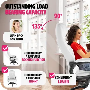 tectake Luxury office chair made of artificial leather - desk chair computer chair - white