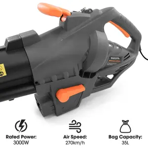 Terratek Leaf Blower Garden Vacuum and Shredder 35L Collection Bag 3000W