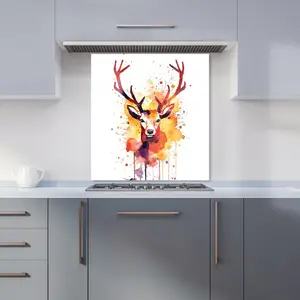 Watercolour Stag Face Premium Glass Kitchen Splashback W900mm x H650mm