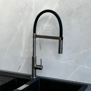 Liquida W24GM S shape Swan Neck 360 Degree Swivel Gun Metal Grey Kitchen Tap