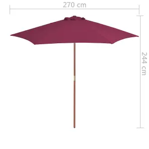 Berkfield Outdoor Parasol with Wooden Pole 270 cm Bordeaux Red