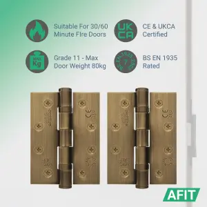 AFIT Florentine Bronze Door Hinges - 4 Inch / 102mm  Internal Fire Door Hinges - 1 Pair