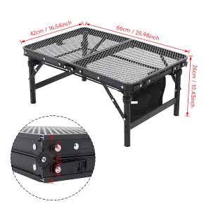 Black Aluminum Alloy  Portable Folding Camping Table with Adjustable Height, Mesh Top, and Storage Layer 66 cm (W)