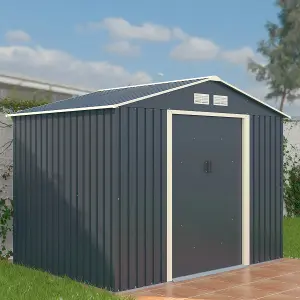 Charles Bentley 8ft x 6ft Grey Metal Garden Storage Shed Zinc Floor Frame