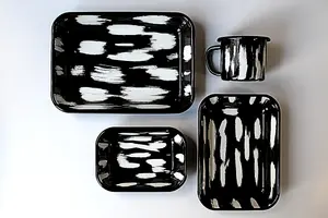 Stripe Collection Enamel Rectangular Serving And Roasting Dish - 21 cm (W) x 14 cm (D) x 4 cm (H)