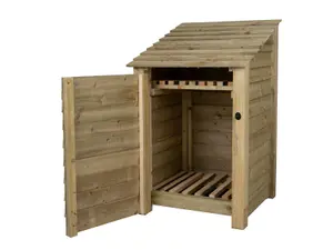 Wooden log store with door and kindling shelf W-79cm, H-126cm, D-88cm - natural (light green) finish