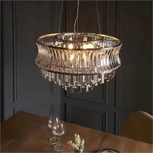 Hanging Ceiling Pendant Light - Bright Nickel Plate With Crystal And Clear Glass - 9 X 6W LED E14