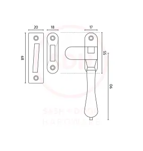 Dart Tear Drop Brass Window Fastener with Hook & Mortice Plate - Polished Brass