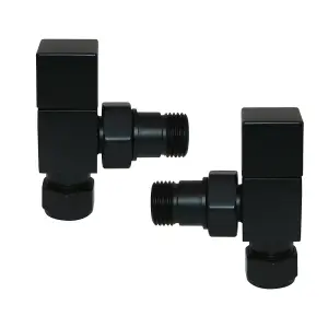 Rinse Bathrooms 15mm Pair of Angled Towel Rail Radiator Valves Square Black