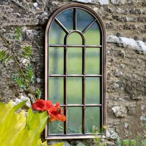 Modena Arched Copper Distressed Outdoor Garden Wall Mirror - Indoor or Outside 710mm x 350m